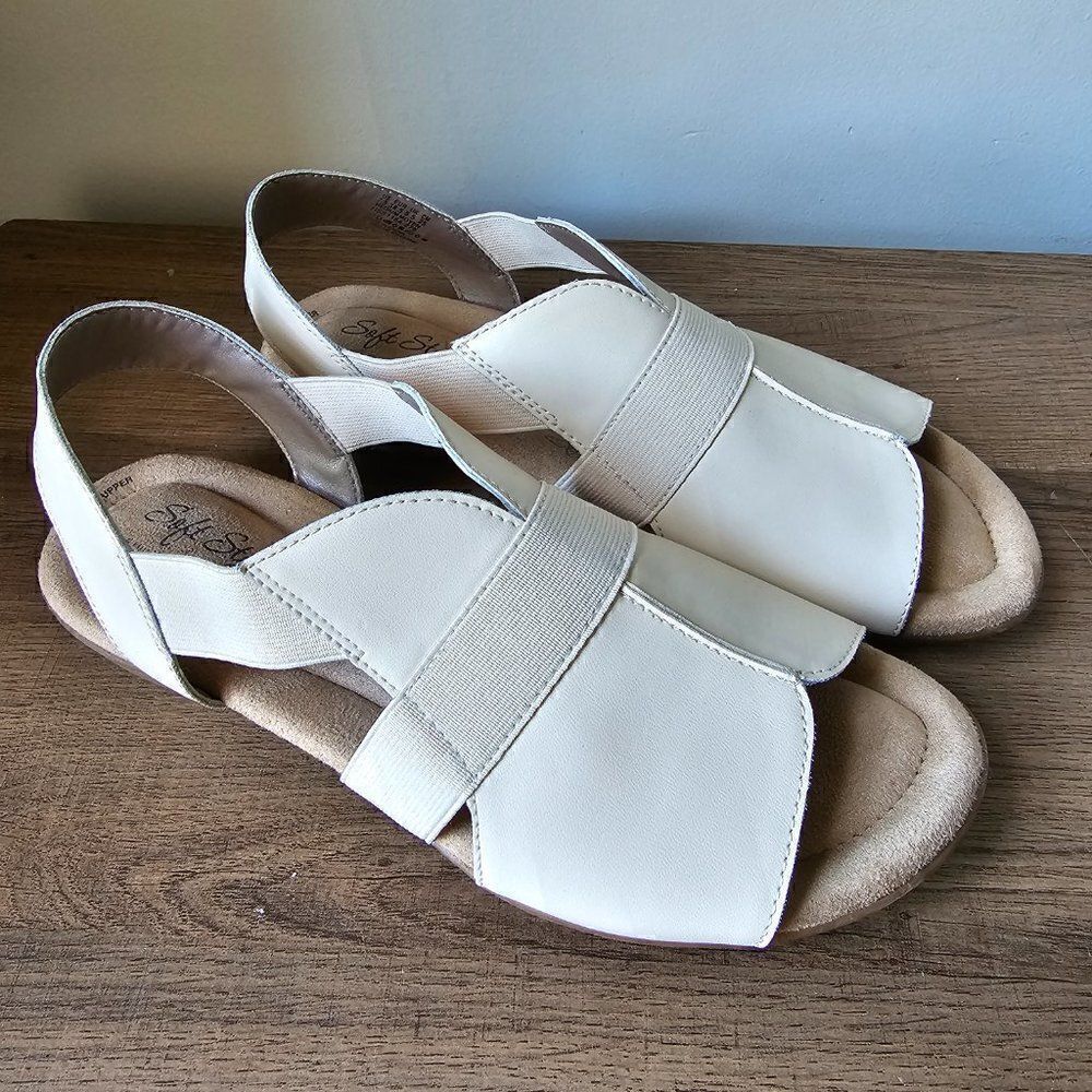 NEVER WORN SOFT STYLE A HUSH PUPPIES COMP BONE GENUINE LEATHER UPPER SANDALS 7.5